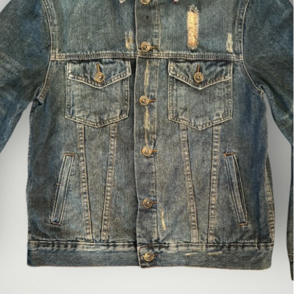 Agile Denim Mens Distressed Blue Jean Trucker Jacket Size M - Picture 6 of 11